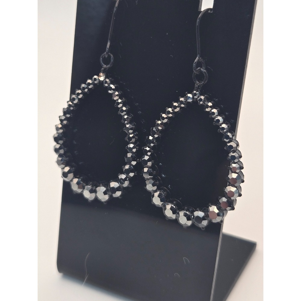 Moody Evening Goth Y2K Glam Gunmetal Dark Rhinestone Crystal Teardrop Earrings
